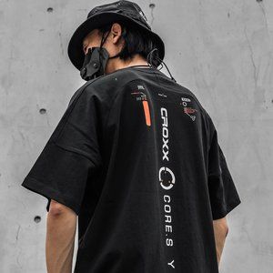 Streetwear Techwear T-shirt Unisex Cyberpunk Black Short Sleeve Tee cro-TCX18